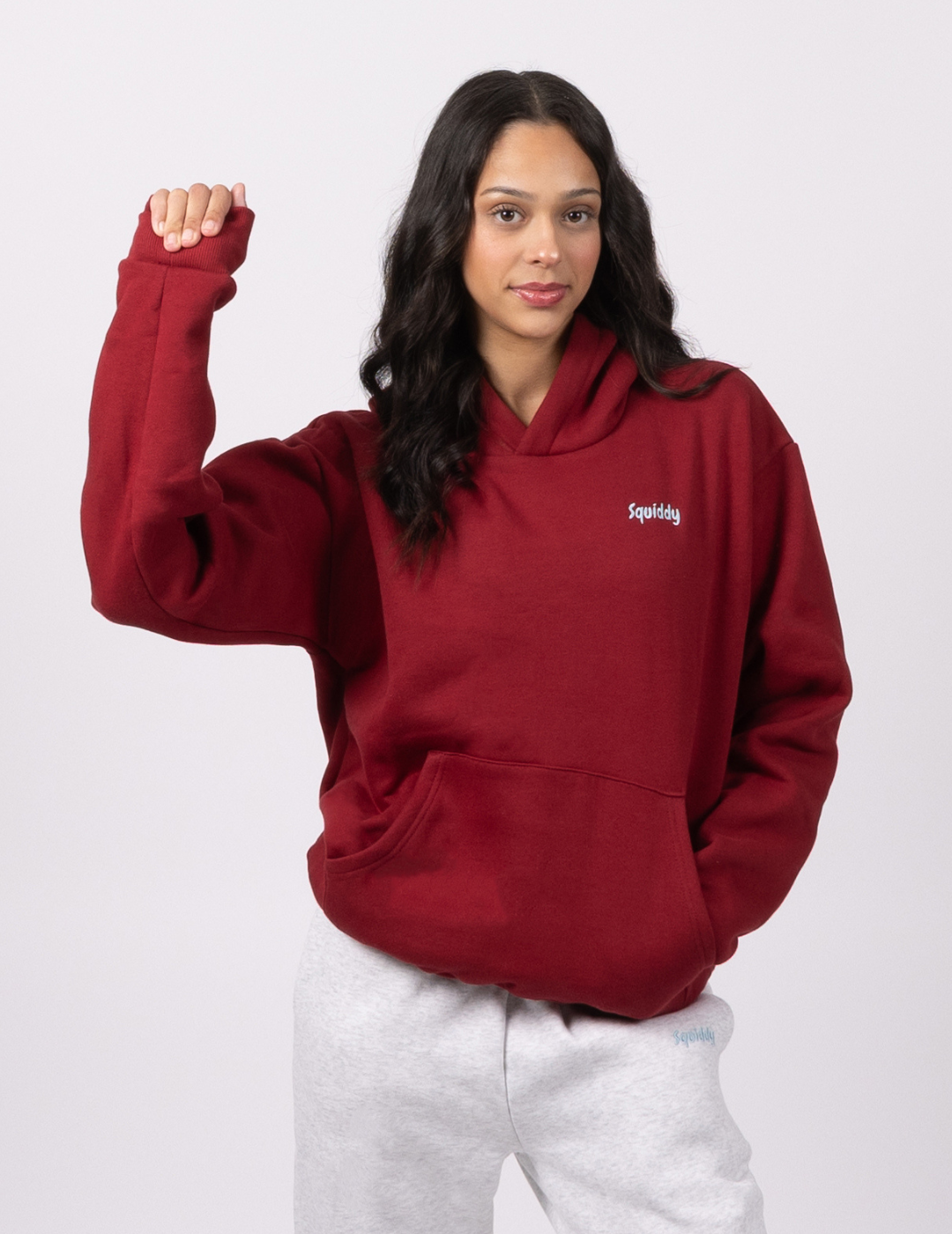 “Squiddy” Classic Hoodie - Maroon Model Weighted Hoodie Built-in Squishies