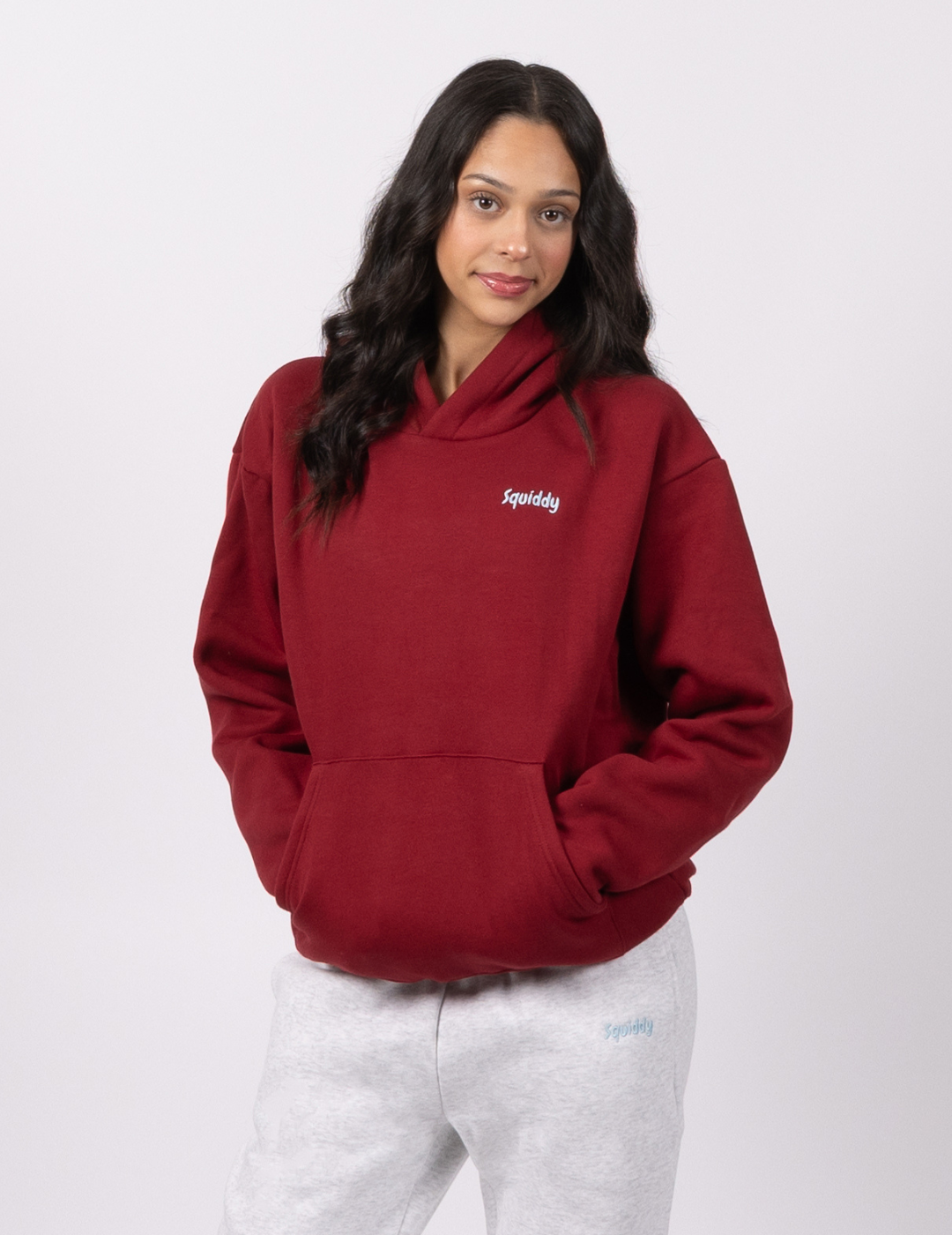 “Squiddy” Classic Hoodie - Maroon Model Weighted Hoodie Built-in Squishies 2