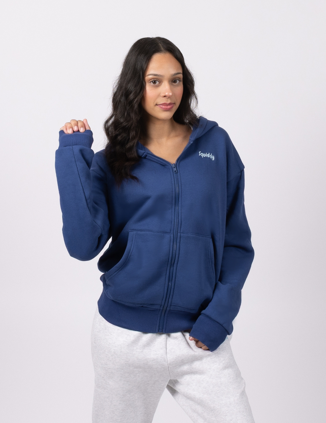 "Squiddy" Classic Zip Hoodie - Navy Blue Model