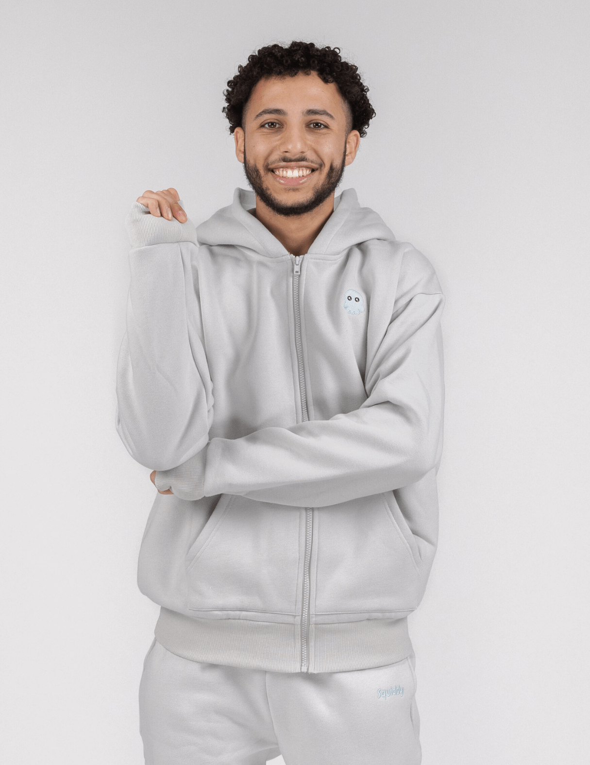 The Classic Squiddy Zip Hoodie - Squiddy - WeightedHoodiesWeightedSweatpantsWithBuiltinSquishies #Colour_Fog Grey