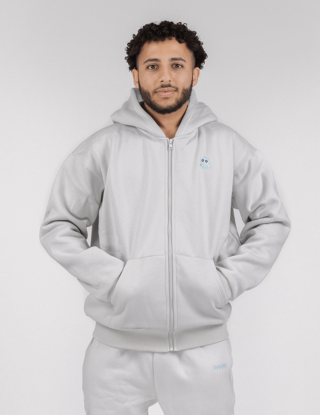 The Classic Squiddy Zip Hoodie - Squiddy - WeightedHoodiesWeightedSweatpantsWithBuiltinSquishies #Colour_Fog Grey