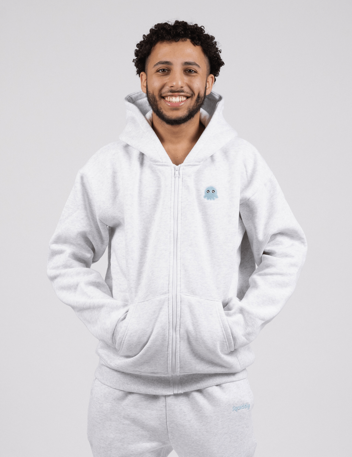 The Classic Squiddy Zip Hoodie - Squiddy - WeightedHoodiesWeightedSweatpantsWithBuiltinSquishies #Colour_Light Grey
