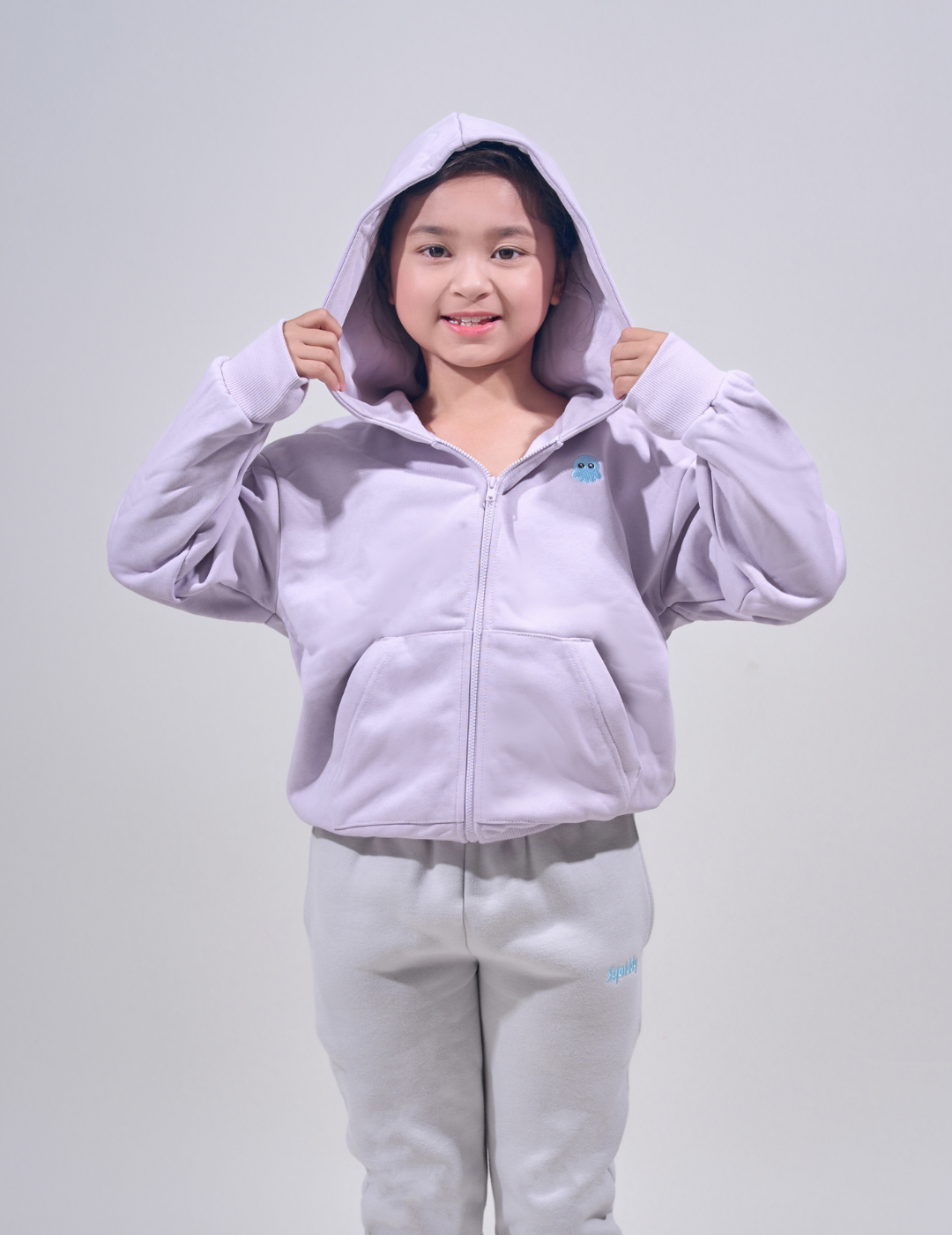 The Essential Kids Squiddy Zip Hoodie- Light Lavender - Weighted Kids Hoodies With Builtin Squishies Colour_Light Lavender