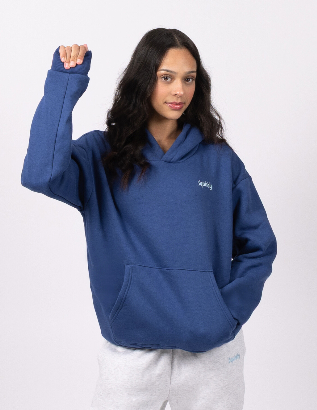 “Squiddy” Classic Hoodie - Navy Blue - WeightedHoodiesWeightedSweatpantsWithBuiltinSquishies Model