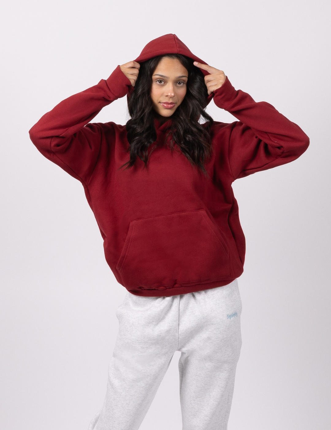 “Squiddy” Classic Hoodie - Maroon Model Weighted Hoodie Built-in Squishies 3