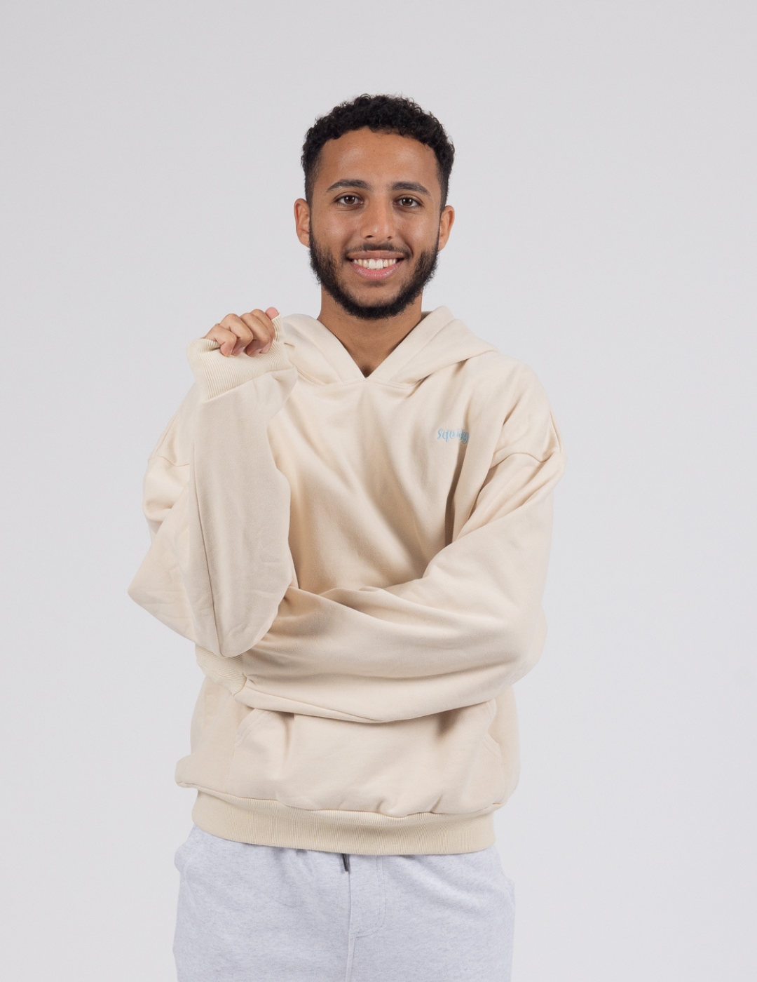 Beige Signature Squiddy Hoodie- Oversized stress ball hoodie with squishy cuffs