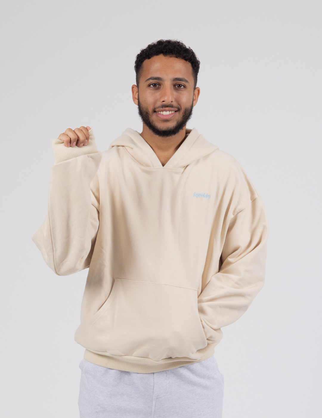 Beige Signature Squiddy Hoodie- Oversized stress ball hoodie with squishy cuffs