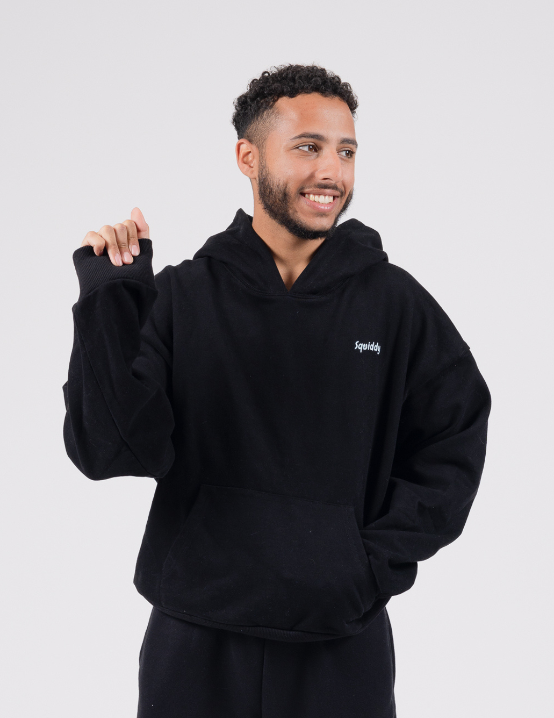 Black Signature Squiddy Hoodie- Oversized stress ball hoodie with squishy cuffs