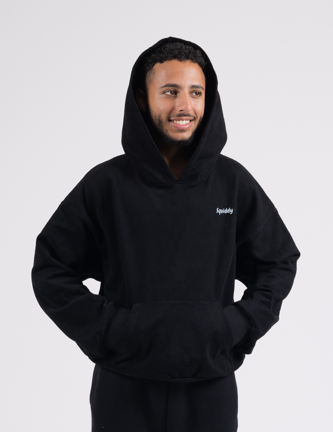 Black Signature Squiddy Hoodie- Oversized stress ball hoodie with squishy cuffs