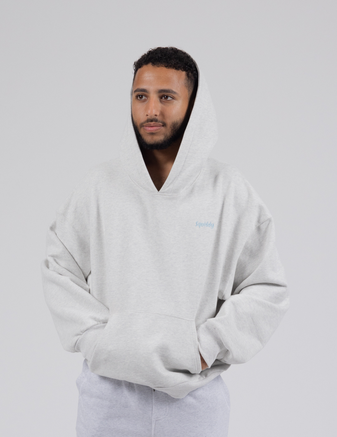 Grey Signature Squiddy Hoodie- Oversized stress ball hoodie with squishy cuffs