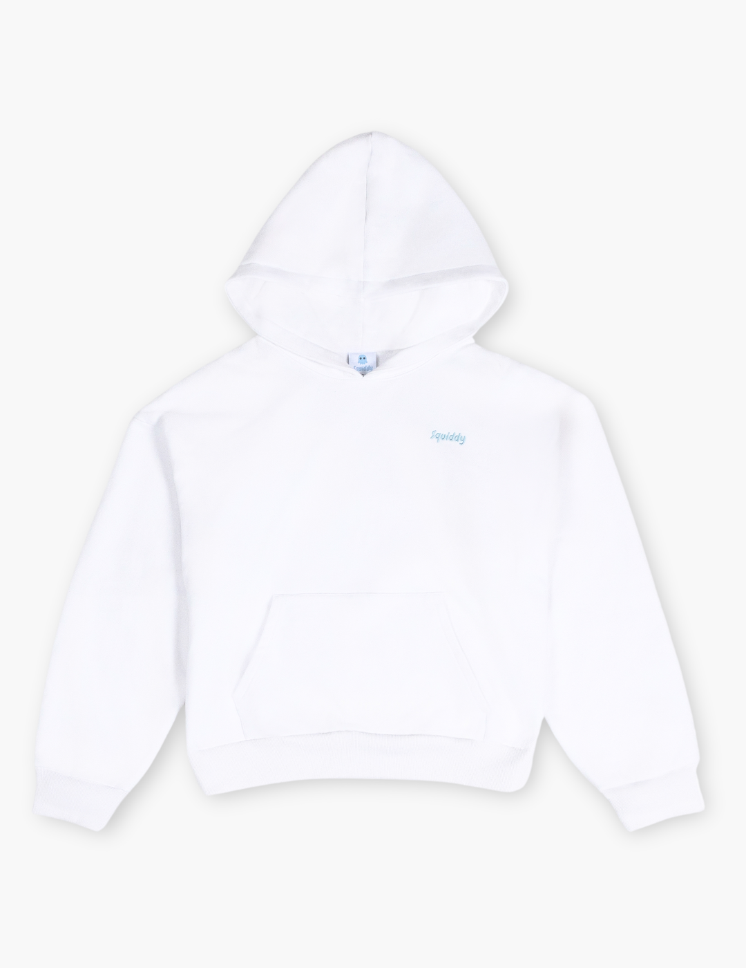 White Signature Squiddy Hoodie- Oversized stress ball hoodie with squishy cuffs