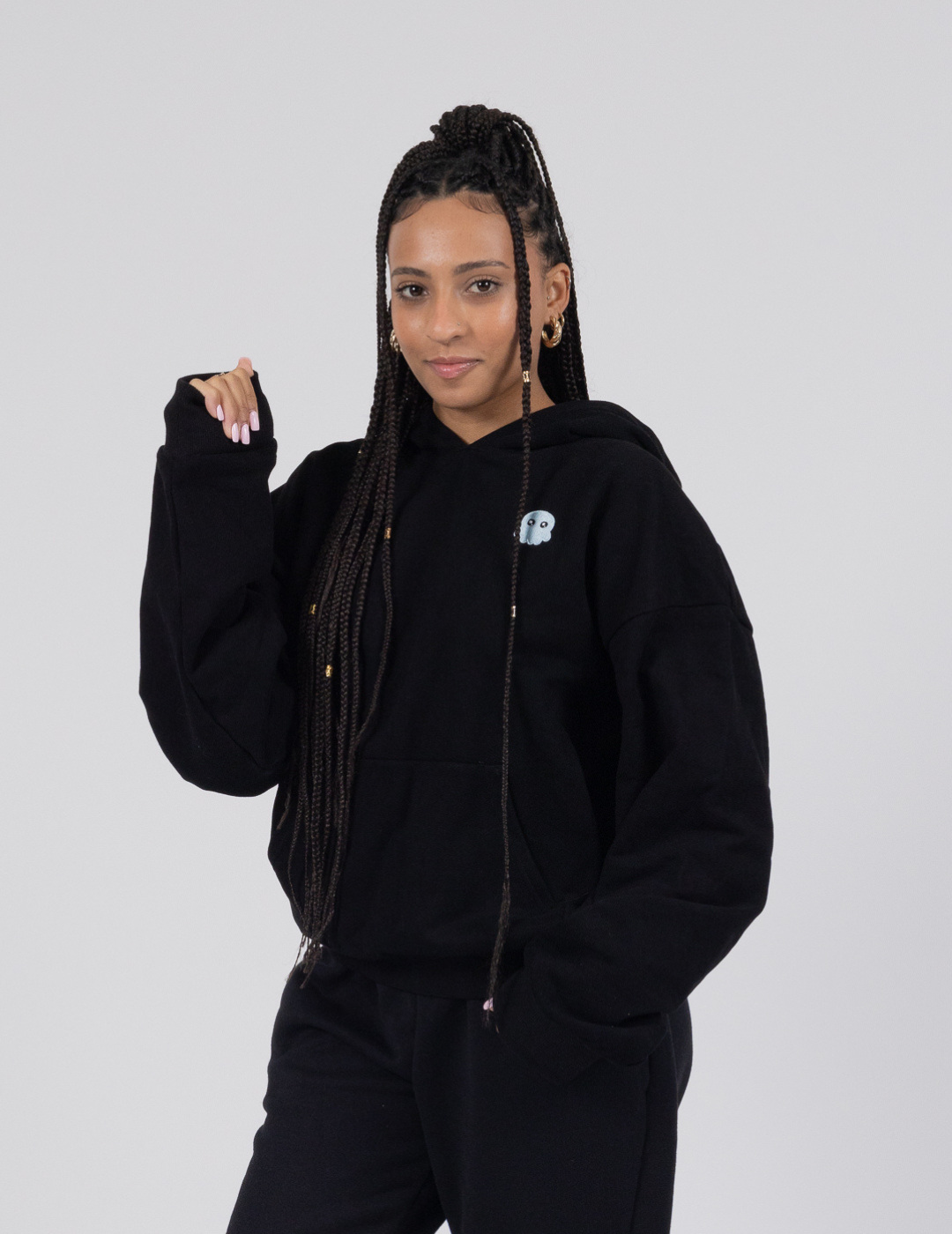 Black The Signature Squiddy Hoodie- Oversized stress ball hoodie with squishy cuffs