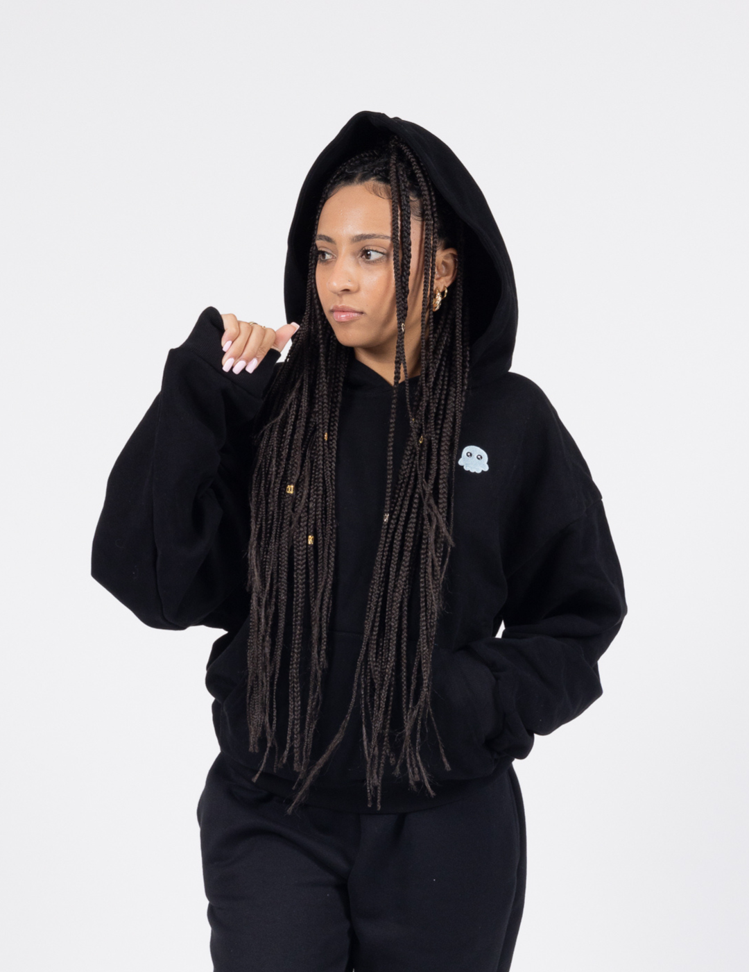 Black The Signature Squiddy Hoodie- Oversized stress ball hoodie with squishy cuffs