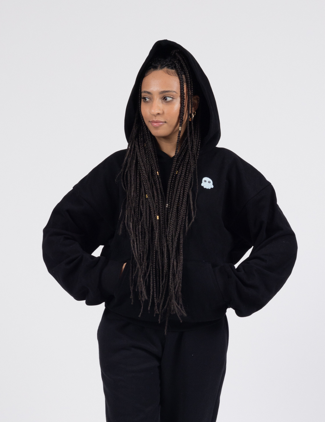 Black The Signature Squiddy Hoodie- Oversized stress ball hoodie with squishy cuffs