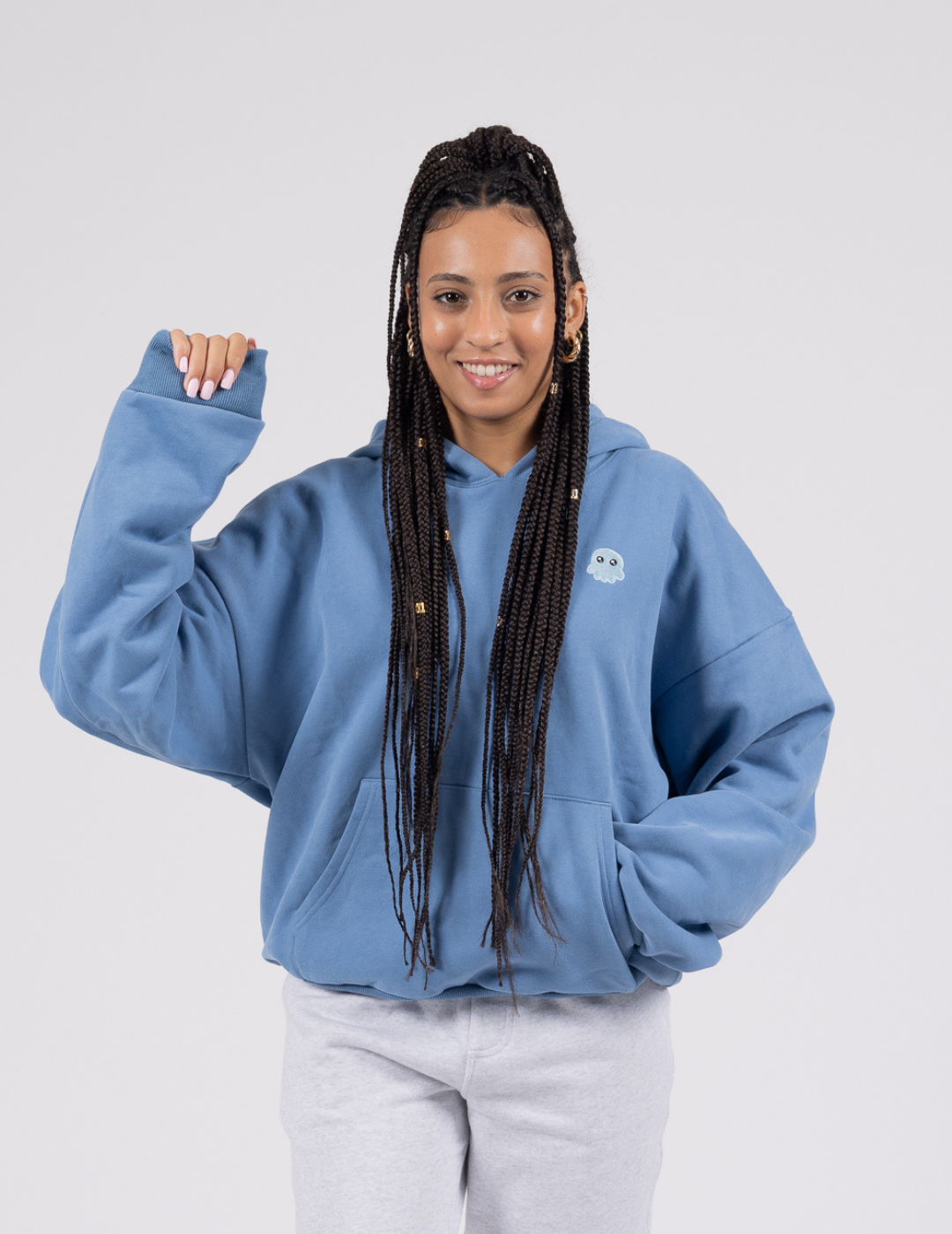 Navy The Signature Squiddy Hoodie- Oversized stress ball hoodie with squishy cuffs