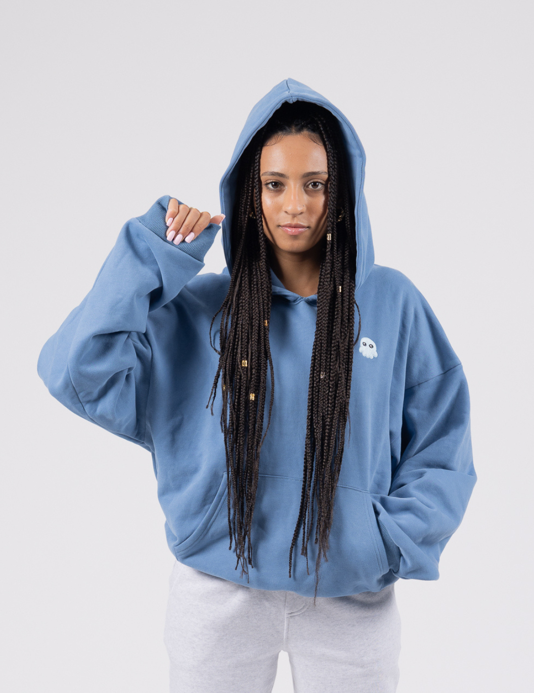 Navy The Signature Squiddy Hoodie- Oversized stress ball hoodie with squishy cuffs