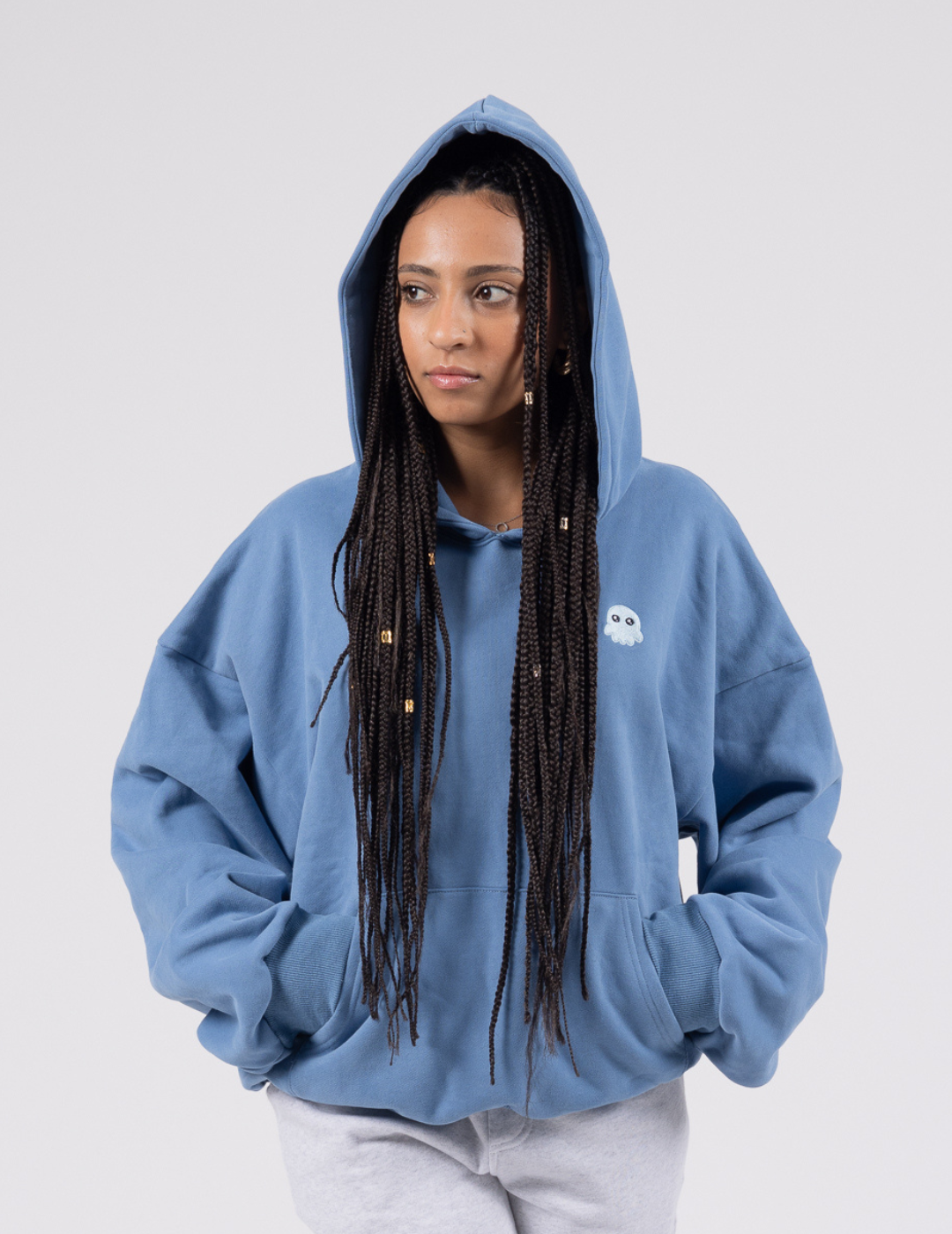 Navy The Signature Squiddy Hoodie- Oversized stress ball hoodie with squishy cuffs