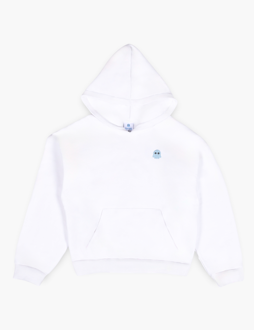 White The Signature Squiddy Hoodie- Oversized stress ball hoodie with squishy cuffs