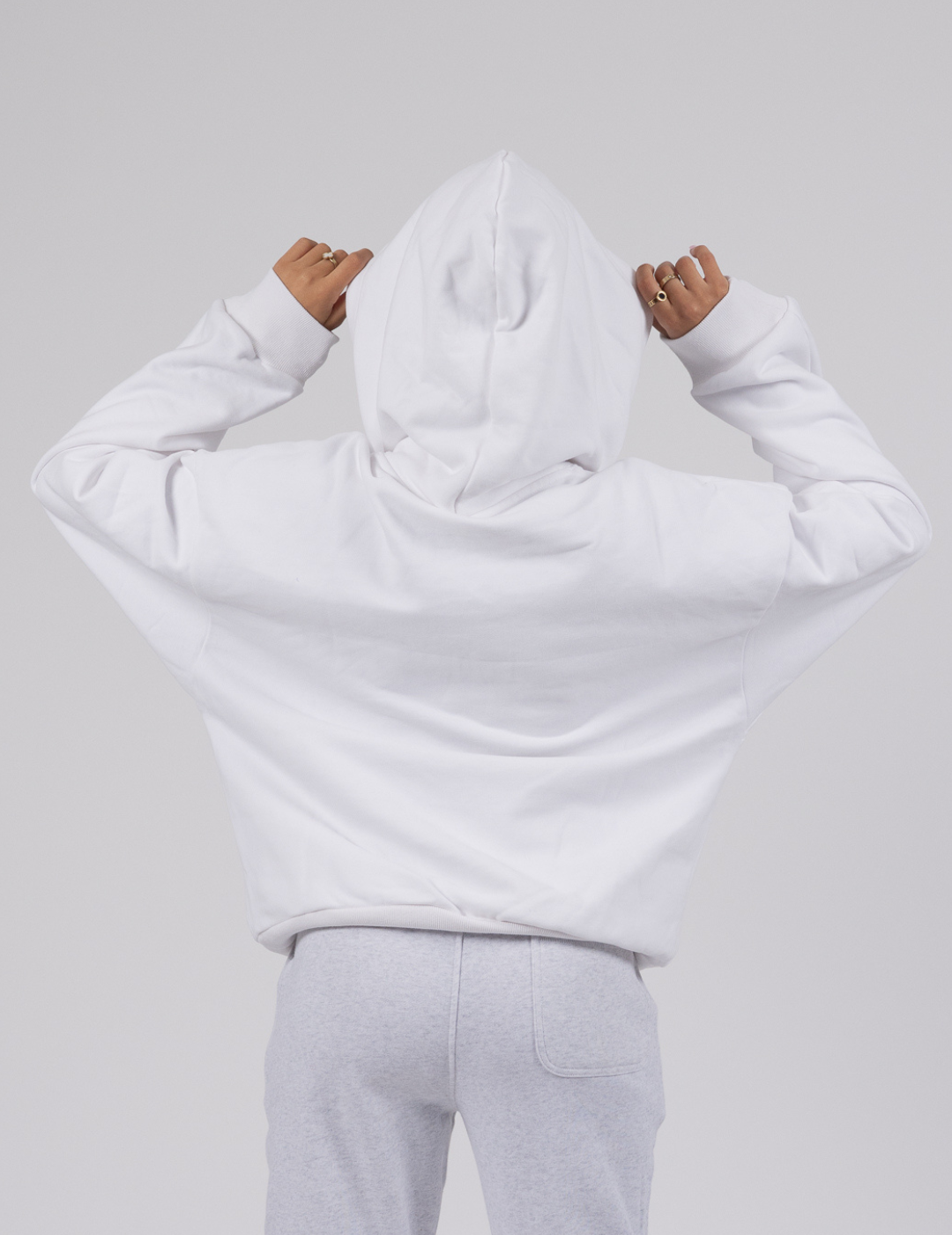 White The Signature Squiddy Hoodie- Oversized stress ball hoodie with squishy cuffs